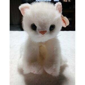 New Ty Classic 1996 Crystal White Kitty Cat Plush Green Eyes Pink Bow